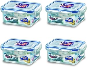 Lock & Lock Rectangular Water Tight Food Container, Set of 4 (6 oz each)