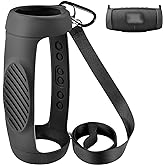 Silicone Case Cover for JBL Charge 5 Waterproof Portable Bluetooth Speaker, Travel Carrying Protective Gel Soft Skin, Waterproof Rubber Pouch with Shoulder Strap and Carabiner - Black