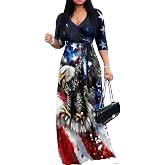 Srengjodk Plus Size Maxi Dress for Women Maxi Party Dress S-5XL | Wrap dresses for women 2026 celebration,cruises,soft,with pockets,sexy V-neck,3/4 sleeve