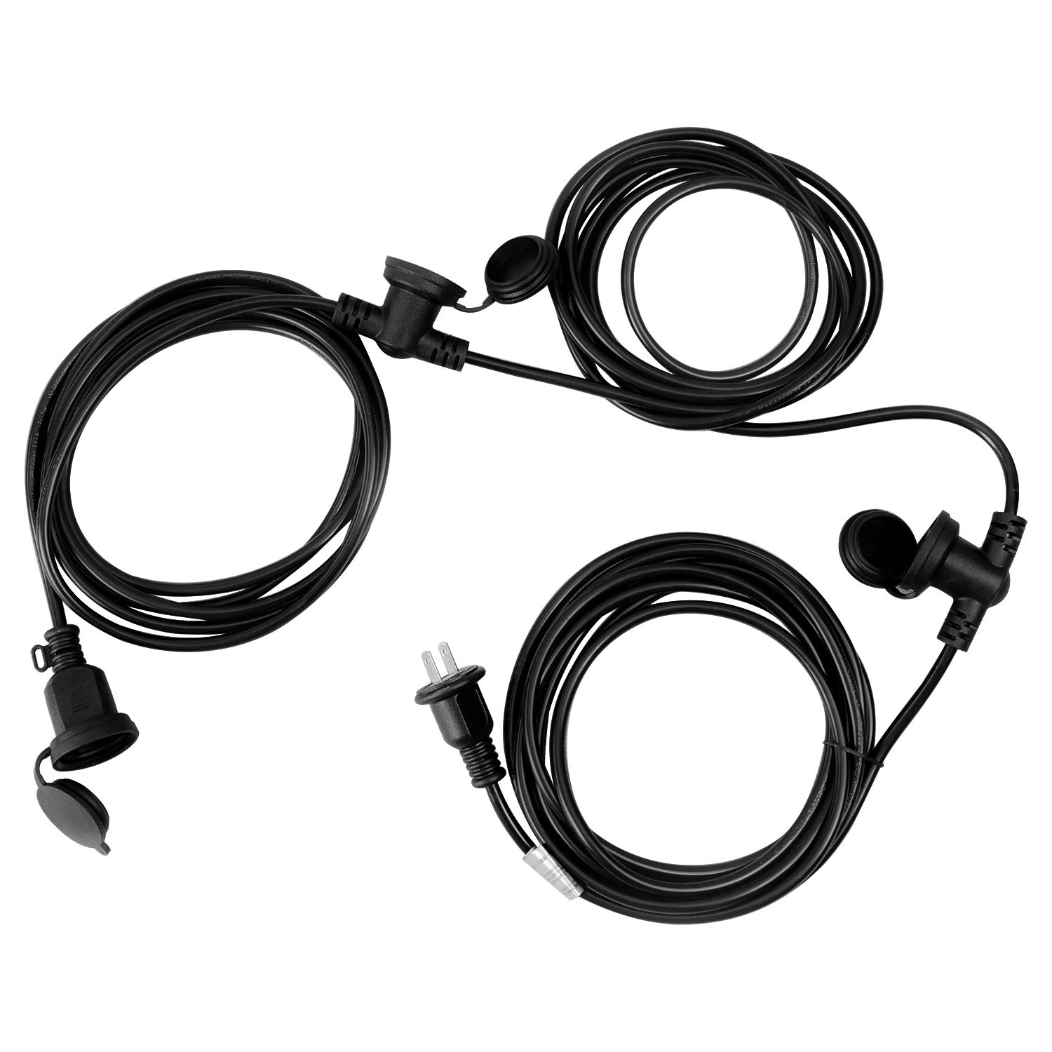 電源延長コード 防雨型 PSE 電源コード 延長ケーブル 5m 10m 3m 1m 選択可能 3分配コード 屋外用 電源増設 防雨型コンセント ジョイント 防雨キャップ付 1200w (10M3分配(横向き)) の商品画像