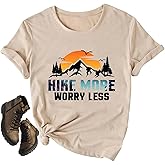 Hiking Shirt for Women Adventure Mountain Graphic Athletic Shirts Funny Hike More Worry Less Tee Tops
