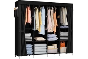 LOEFME LOFEME Portable Closet, Wardrobe Closets Organizer with Cover, Portable Closets for Hanging Clothes 63x15.7x70.8 Inch, 4 Hanging Rods and Shelves, Large Capacity for Bedroom, Living Room, Black
