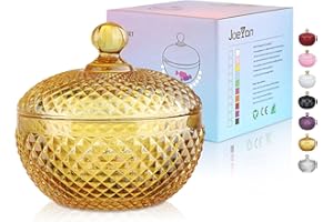 Joeyan 12 oz Small Amber Glass Jars with Lid,Embossed Glass Candy Dishes,Diamond Faceted Food Container,Decorative Jewelry Box Apothecary Canisters,Colored Kitchen Bathroom Buffet Storage Organizer