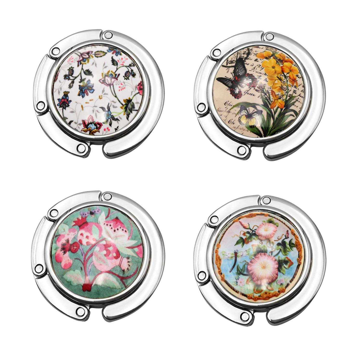 skyllc® 4 Multicolor Round Folding Heart Bag Handbag Rhinestone Hook Hanger Holder 1.7"