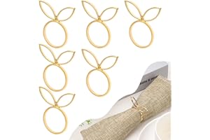 XIHIRCD 6pcs Easter Bunny Napkin Rings, Golden Rabbit Ear Napkin Rings Holder Metal Round Serviette Rings Cute Easter Napkin Buckle Dining Table Decoration for Easter Dinner Weddings Party