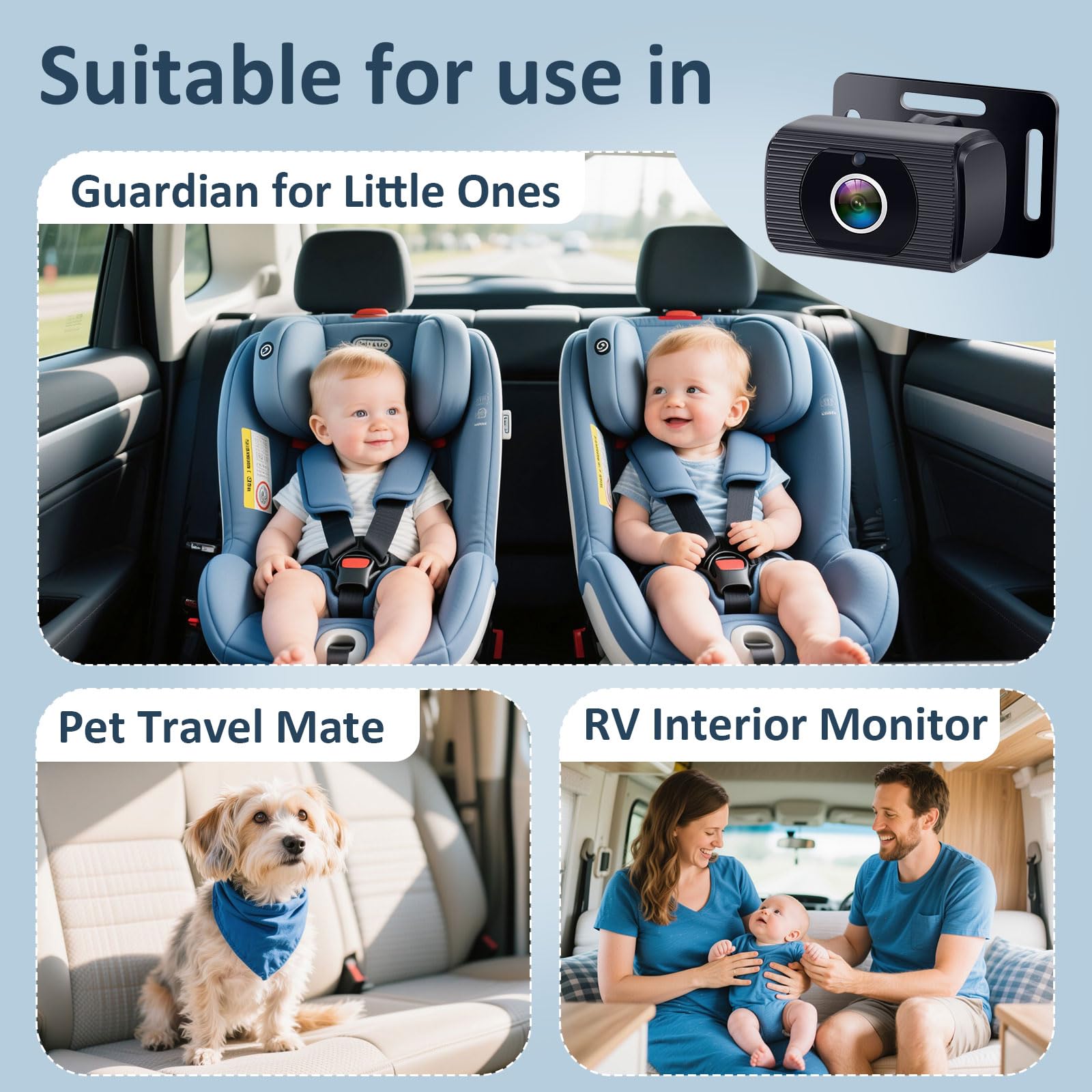 Yakry 2-Kids Baby Car Camera for Seat: 6.9 Inch Ultrawide Display with Two Cameras Rear Facing - USB Powered Backseat Camera HD 1080P Easy to Install