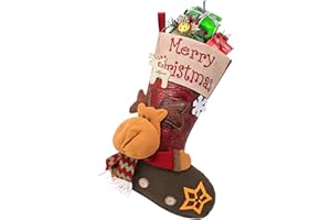 Yunaeduo Christmas Stockings - 18.5" Large Christmas Stocking, 3D Cute Elk Xmas Stockings with Name Tages, Christmas Decorations for Tree, Bed, Stairs & Fireplace