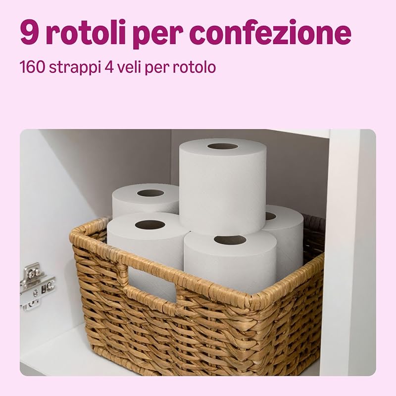 , Carta Igienica Ultra Morbida, 4 Veli, 36 Rotoli (4 Confezioni da 9), 160 Strappi per Rotolo, Certificata FSC