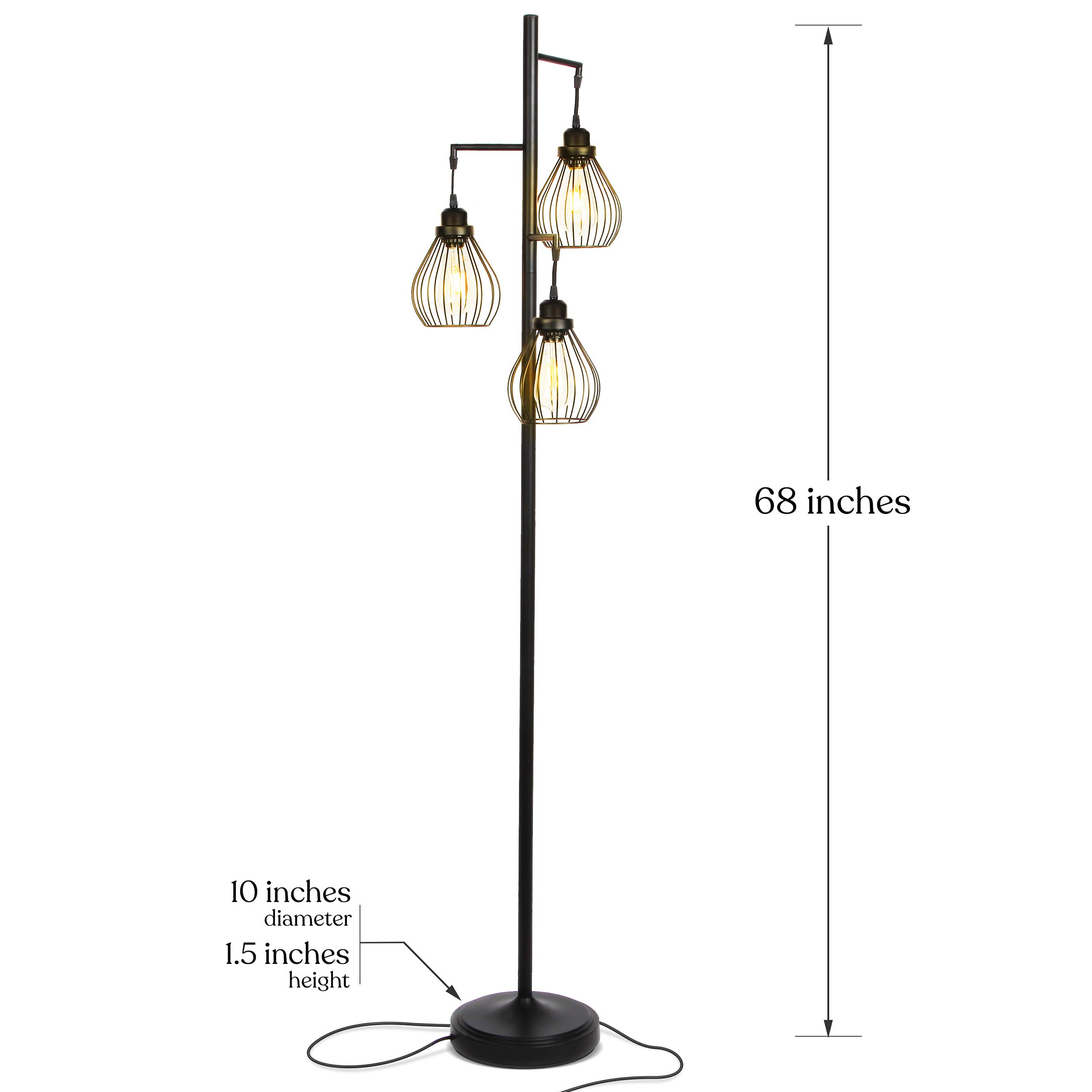 Brightech Teardrop LED Floor Lamp – Tree Standing Lamp with 3 Elegant Cage Heads & Edison Bulbs – Standing Lamp for Living Rooms & Offices – Tall Standing Lamp Ideal for Bedroom Reading – Black