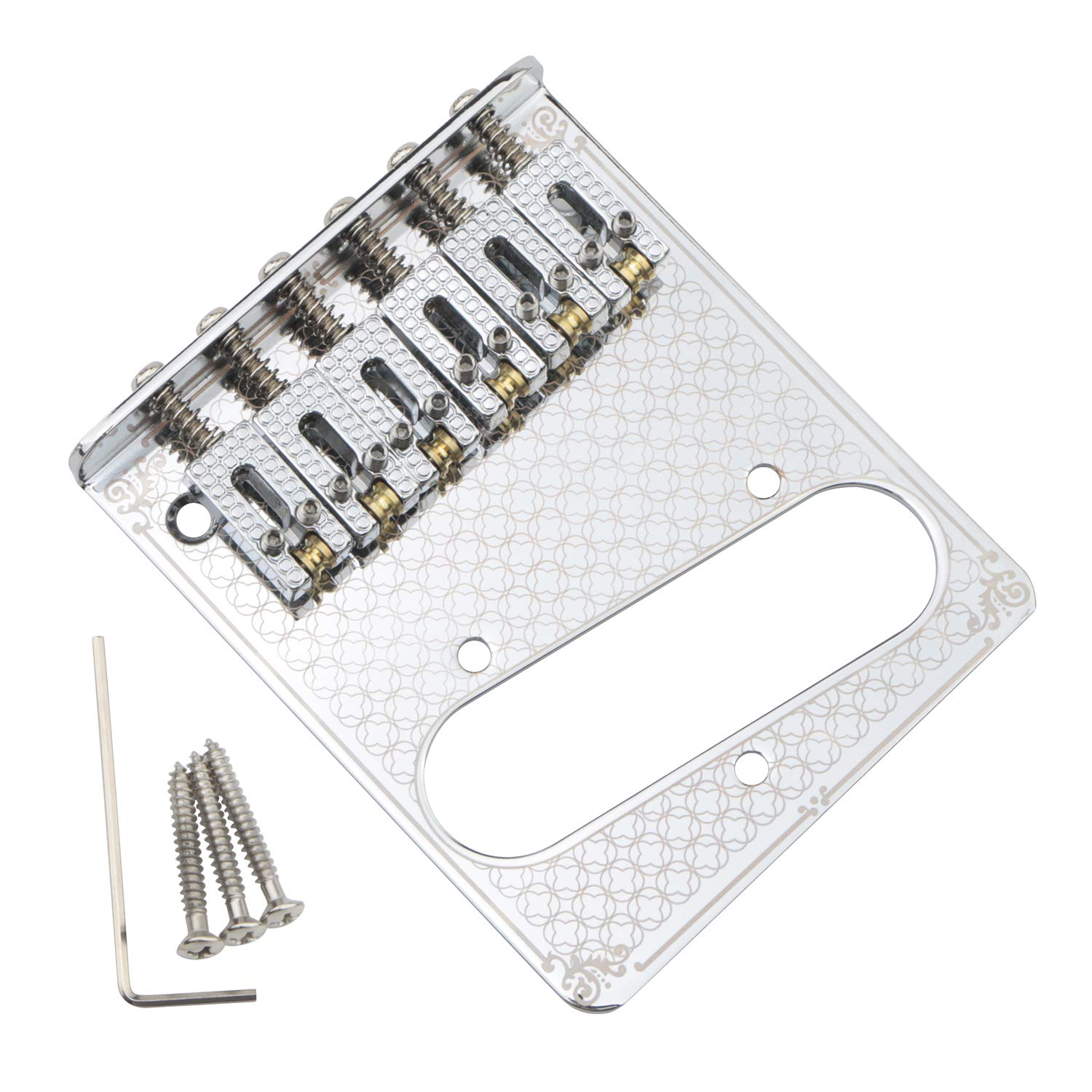 Unxuey 6 Strings TL Electric Guitar Carved Roller Saddle Bridge Plate with Single Coil Pickup String Pull Board Silver