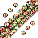 Filluck Natural Stone Beads 8mm Green Red Imperial Jasper Polished Round Smooth Gemstone Beads for Jewelry Making Adults 15 Inch(Green Red Imperial Jasper,8mm)