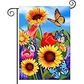 spring summer sunflower garden flag 12x18 Double Sided Vertical, Small monarch Butterfly Floral Flower Welcome Garden Yard House Flags Outside Outdoor House sunflower Spring Summer Decor