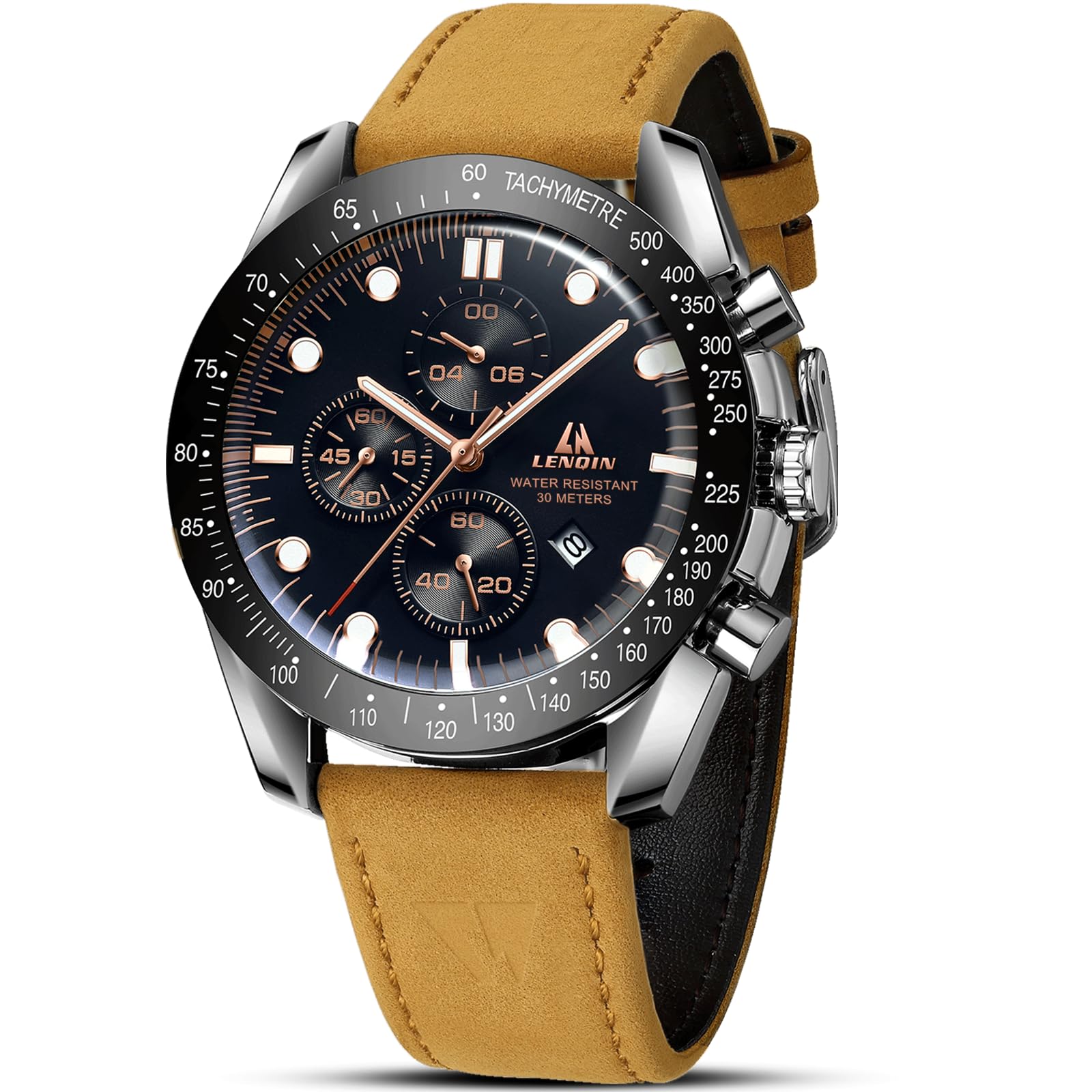 LN LENQIN Mens Watches Analog Quartz Watches for Men 30M Waterproof Men's Wrist Watch with Date Leather Band No Chronograph