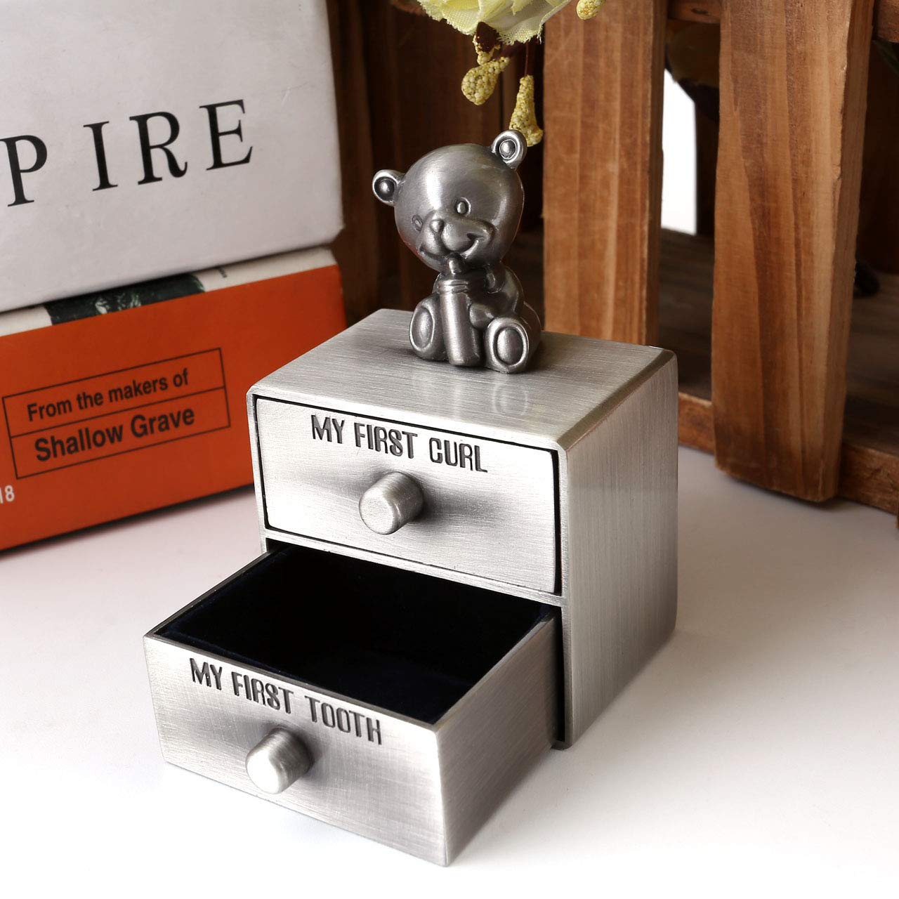 Mogoko Silver Tooth Box, Baby First Tooth and Curl Keepsake Box Set, Kids Teeth Fairy Holder for Boy or Girl