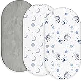 Gllquen Baby Muslin Bassinet Sheets 3 Pack, Breathable Elastic Cozy Fitted Cotton Bassinet Mattress Sheet for Baby Boy Girls,