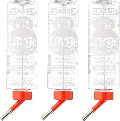 3 Pack 600ml Classic Water Bottle for Small Animal Rabbit Hutch Cage
