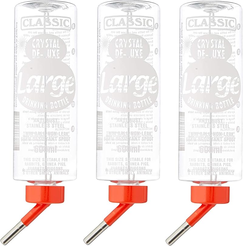 3 Pack 600ml Classic Water Bottle for Small Animal Rabbit Hutch Cage