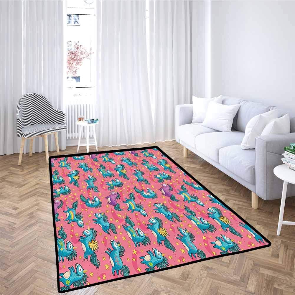 Magic Home Decor Collection Large Area Mat Mythical Flying Unicorns with Wings Rainbows and Stars Pattern Nursery Themed Girls Room Kids Baby Toddler Outdoor or Indoor Use Multi 4x6 Feet