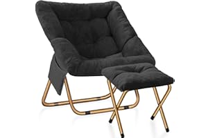 Kasunpul Comfy Saucer Chair, Foldable Living Room Chairs, Soft Faux Fur Lounge Chair for Bedroom, Reading Chairs for Adults, Kids, X-Large (Black)