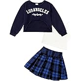 Yhnslsf Girls Fall Outfits 2/3 Piece Girl Clothes Letter Print Long Sleeve Sweatshirt Pleated Skirt Sets for Kids Teen 5-14T
