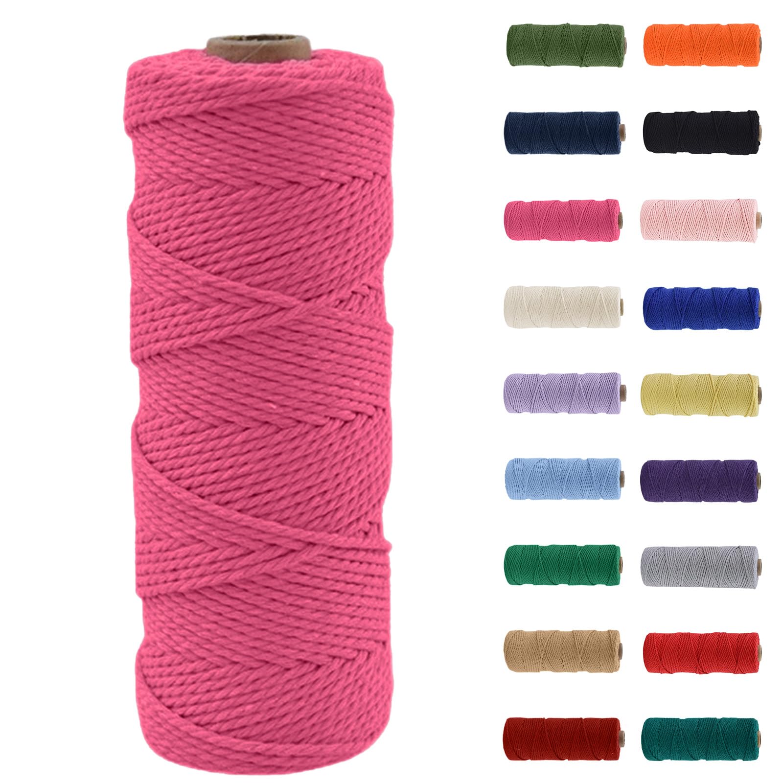 MORAINJAY 2mm Macrame Cord 100m, Hot Pink Macrame Cotton Cord Twine Rope Craft String, Magenta Natural Cotton Rope for Macrame Art, DIY Crafts & Gift Wrapping - 16 Vibrant Colors, Soft & Chemical-Free