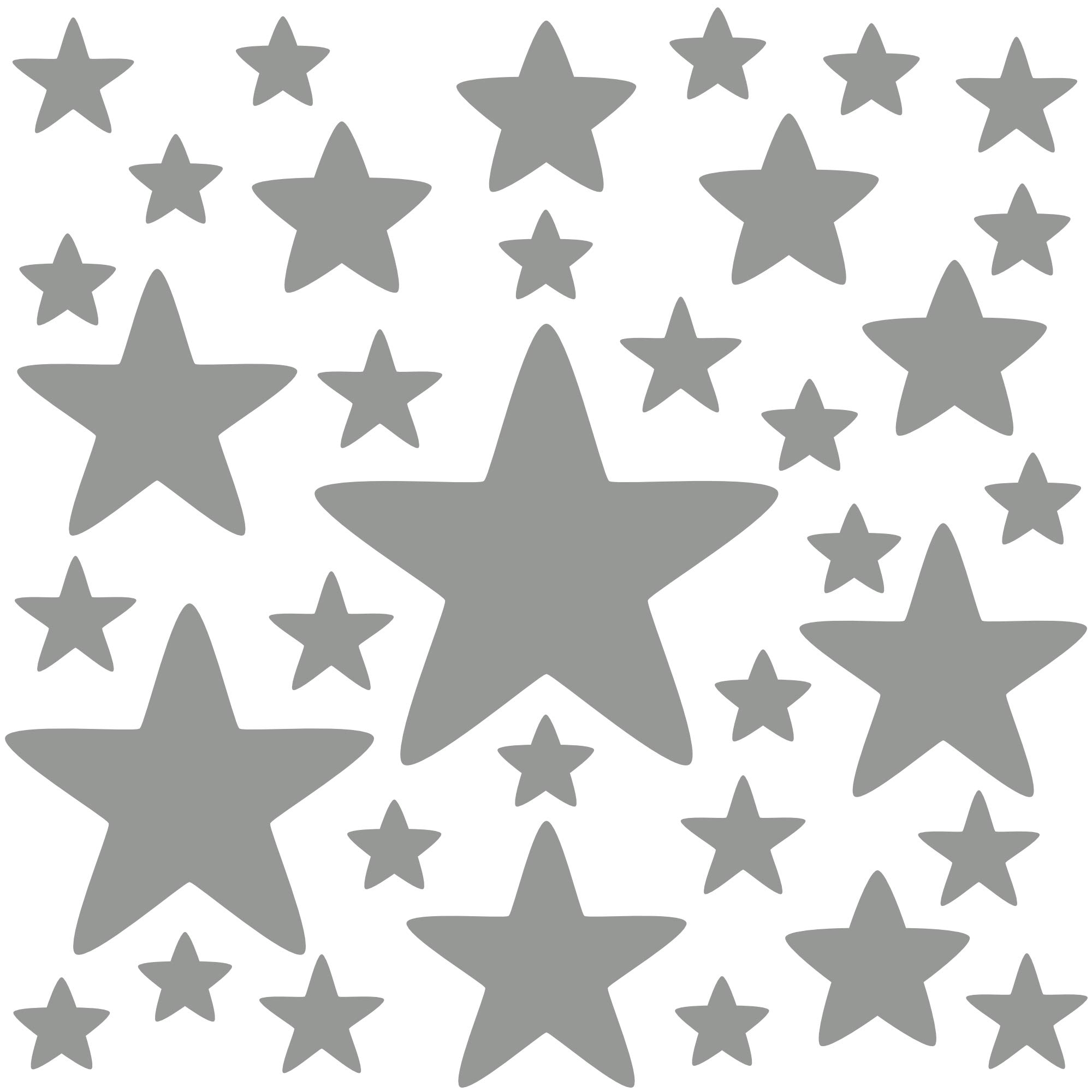 PREMYO Set of 36 Star Wall Stickers Kids - Nursery Decor Easy to Apply - Decals for Bedrooms for Girls Boys Grey