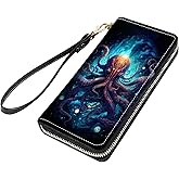 stmedazm Octopus Print Women Large Capacity PU Leather Zip Around Wallet, Multifunctional Clutch Purse for Cash/Card/Coin/Smart Phone