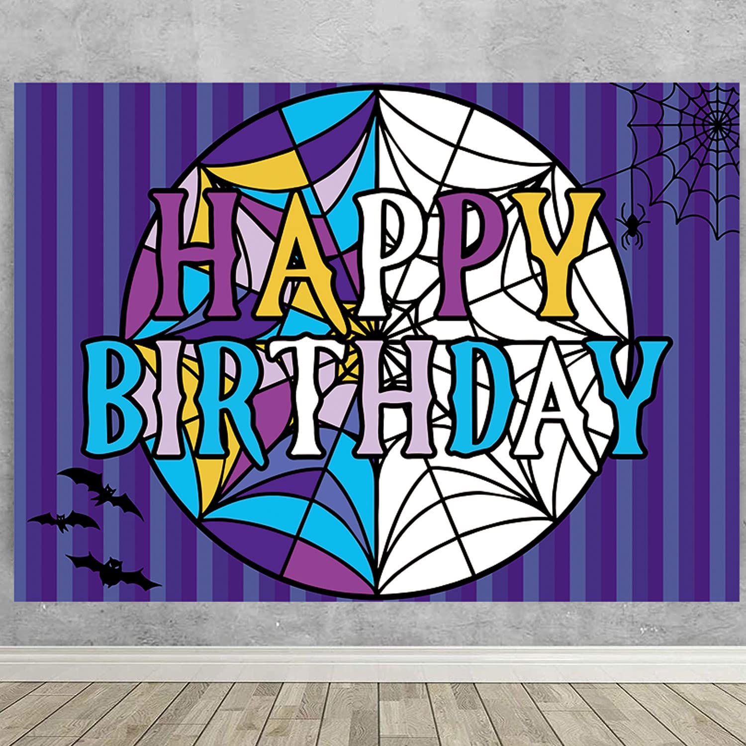 Photo 1 of Wednesday Banner Midweek Horror Theme Birthday Photography Backdrop for Kids Boys Girls Celebration Party Decorations Supplies Black White Stripe Photo Background 5x3ft