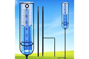 RYOEIKT Rain Gauges Outdoors Best Rated, 7 inch Large Glass Freeze Proof Rain Gauge-Detachable with Lengthen Stake, Easy to Read and Installation Rain Gauge Outdoor for Yard, Lawn & Garden.