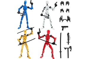 BRYQRVY 4PCS Titan 13 Action Figures Set Robot Fidget Toys for Kids, Lucky Dummy T Nova N 13 Action Stick Figure Sensory Toy for Boys, Multi Movable Joints Fidgets (Golden+White+Blue+Red)