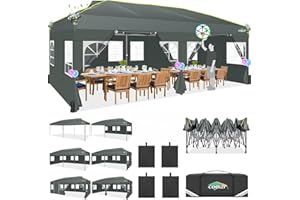 COBIZI 10x20 Pop Up Canopy with 6 Sidewalls One Push Setup Outdoor Event Shelter Waterproof UPF 50+ Gazebo Tent with Carry Bag,Air Vent,Sandbag for Commercial, Wedding, Party,Grey