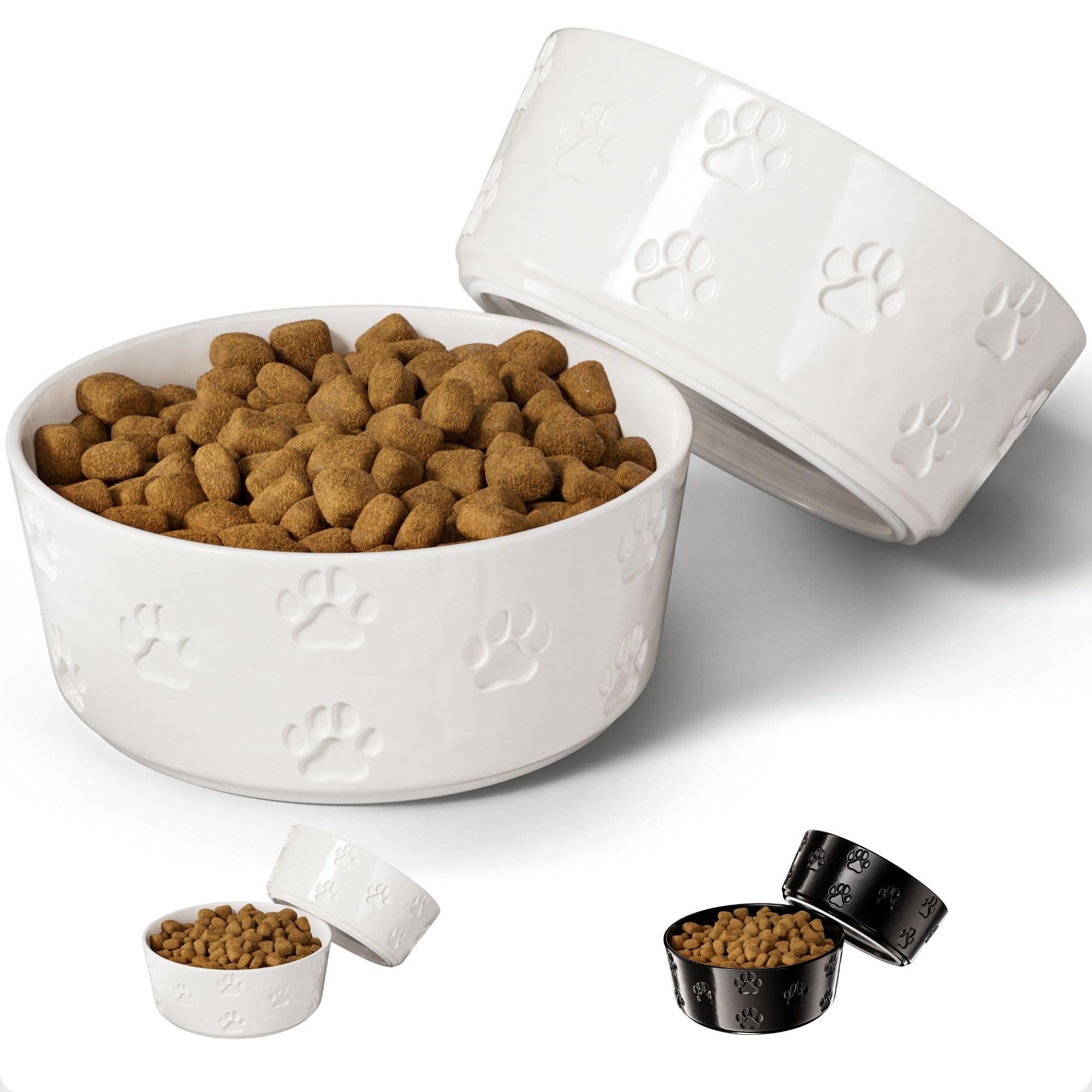 Photo 1 of Ceramic Dog Bowl Set of 2 with Anti-Skid Base - 6.5" Wide x 2.5" Tall Ceramic Dog Bowls Medium Sized Dogs - 3.8 Cup Capacity Food and Water Bowls for Dogs - Rubber Bottom Pet Bowl Set of 2 Medium Size