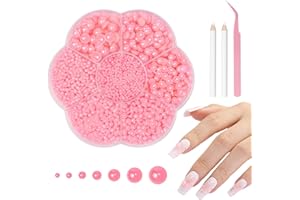 MelodySusie 2376Pcs Pink Flatback Nail Pearls Set, 2-10mm Gem Charms with Tweezers and Rhinestone Picker Pencils for Manicure Decorations and DIY Nail Art