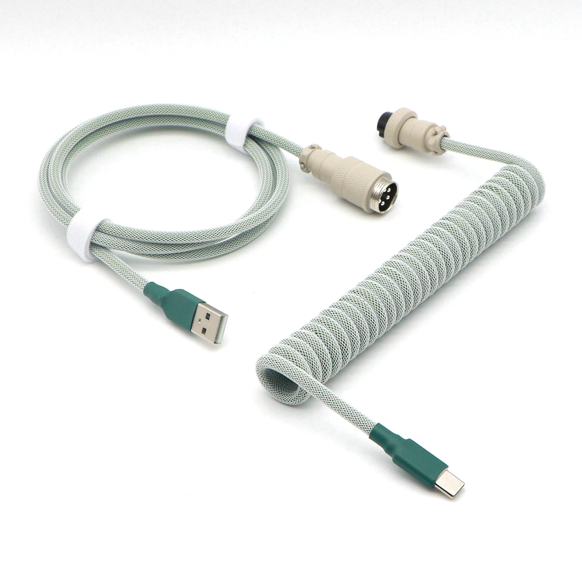 Photo 1 of KCSJXF Pro Coiled Keyboard Cable, Double-Sleeved Mechanical Keyboard Cable with 5Pin GX16 Aviator, 1.2m USB A to USB Type C (Light Green)