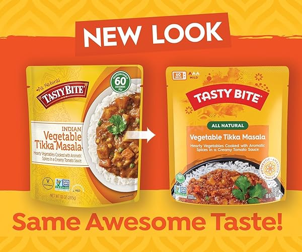 TASTY BITE VEGETABLE TIKKA MASALA, 10 OUNCE, PACK OF 6, READY TO EAT, MICROWAVABLE ENTREE, VEGETABLES SIMMERED WITH CASHEWS (PACKAGING MAY VARY)