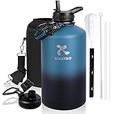 KOLETIKO Insulated Gallon Water Bottle(COLD for 36 Hrs), Non-BPA & Leak Proof, 128 oz Stainless Steel Water Jug Large with Paracord Handle, Straw & Spout Lid, Indigo Black