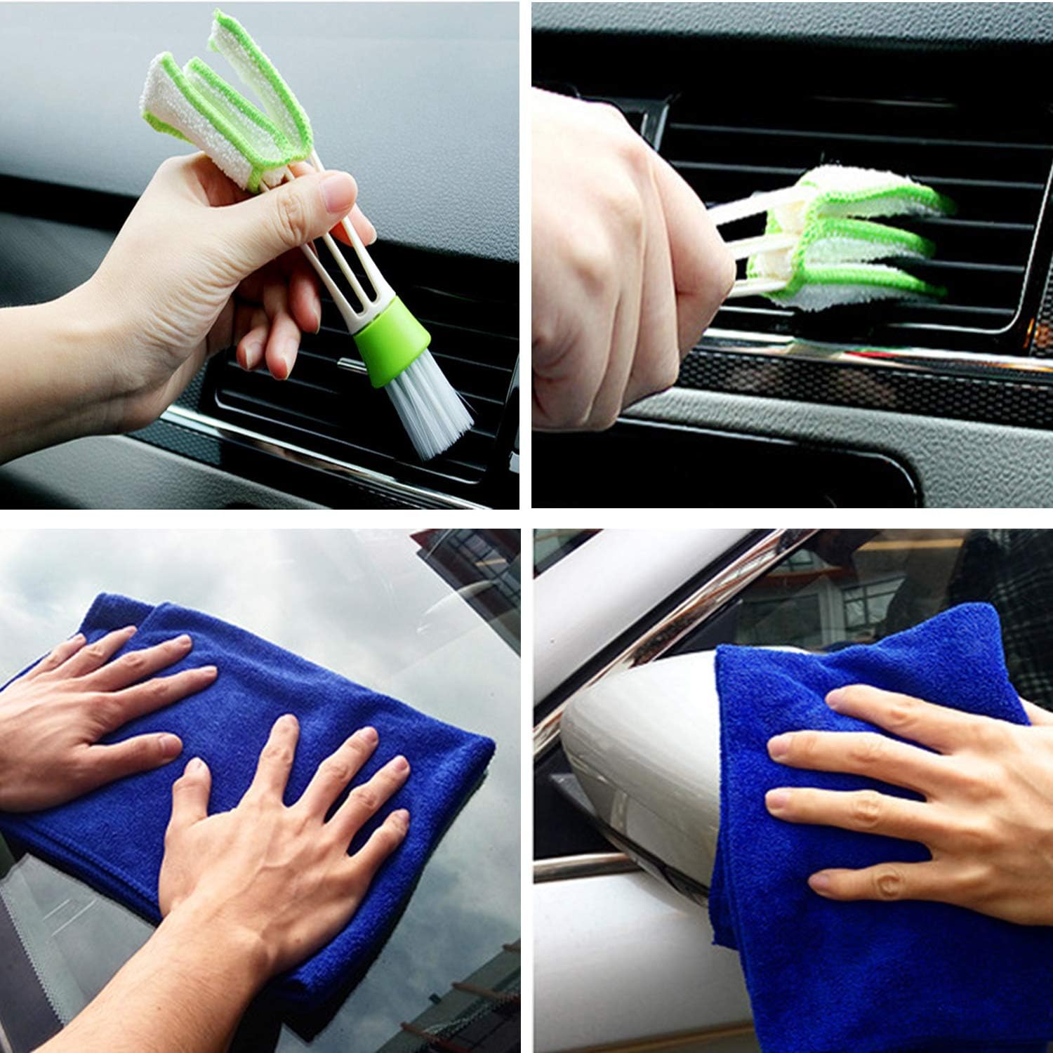 2 in 1 Microfiber Car Wash Mop Mitt with 45" Aluminum Alloy Long Handle,Chenille Car Cleaning Kit Brush Duster with Scratch Free for Washing Car/Truck/RV,2 Mop Head and 1 Towels and Air Vent Duster: Automotive