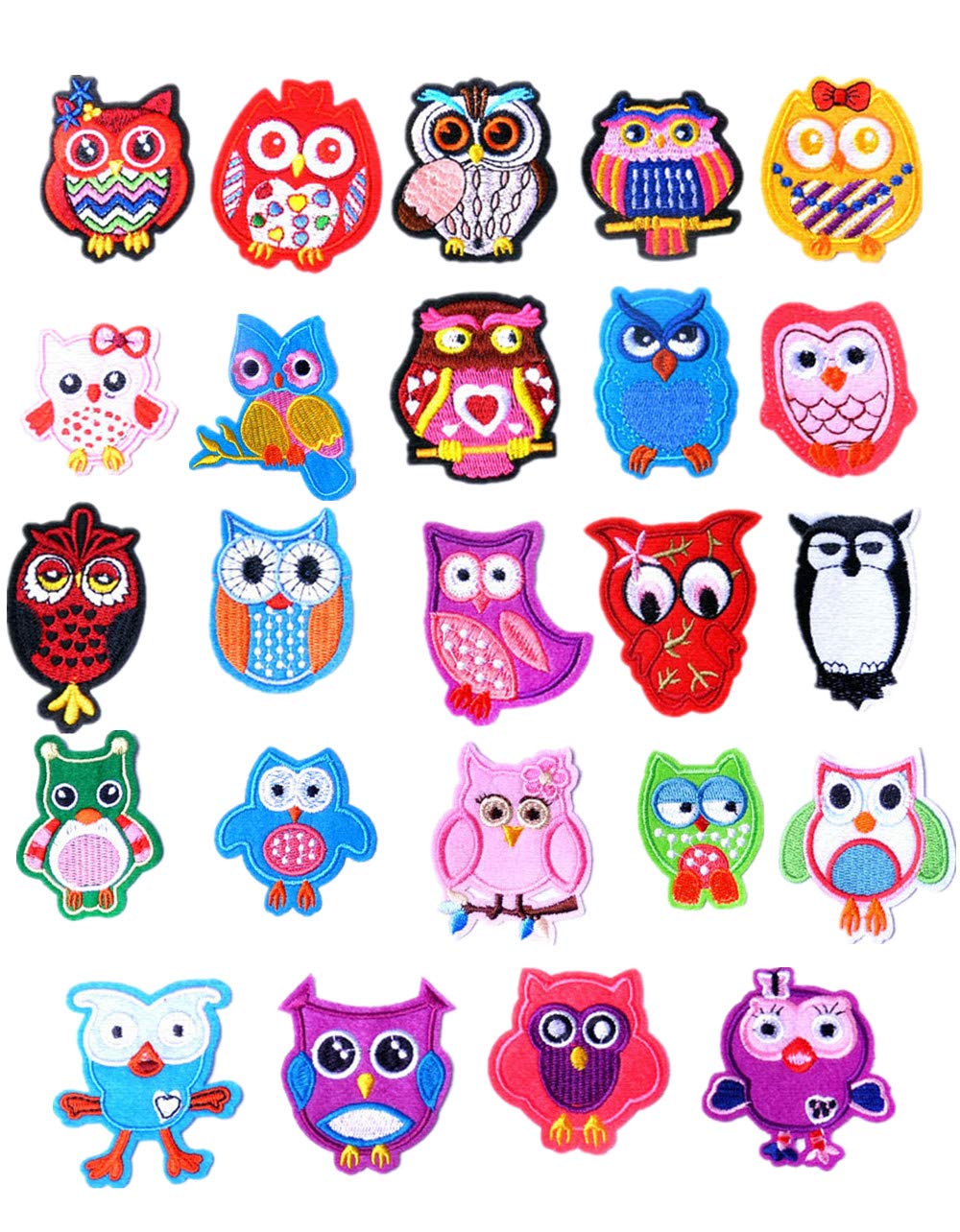 24 Pack Cute Owl Iron on Patches Animal Sew Appliques Embroidered Fabric Embellishments for Clothing Motif Craft Supplies