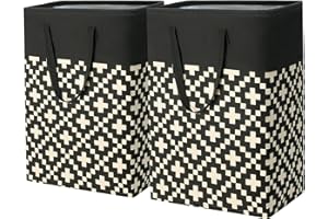 CherryNow Clothes Hamper for Laundry, 75L 2 Pack Tall Laundry Basket Collapsible Boho Dirty Clothes Hamper Waterproof Laundry Basket with Long Handles for Bedroom, Bathroom, Dorm, Toys, Black