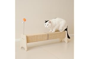 PETKARAY Horizontal Scratching Post, 30" Sisal Cat Scratch Pad, Large Cat Scratcher with Spring Toy, Protect Furniture for Indoor Kitten