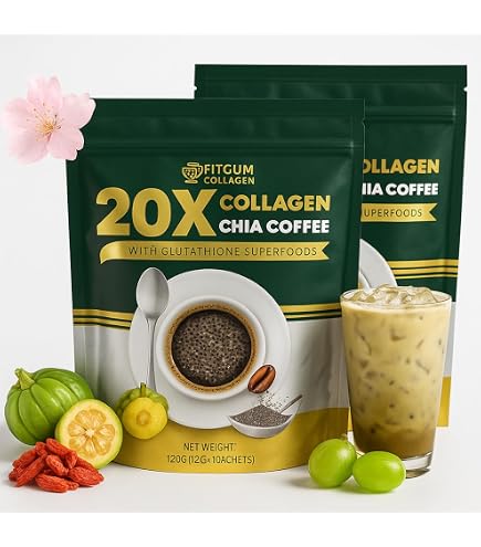 Fitgum Collagen 20X Chia 11 in 1 Shape Coffee Mix, Fitgum Collagen