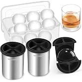 Large Clear Ice Mold, 2.5" Stainless Steel Ice Ball Maker, 2 Pack | Ice ball maker with clear ice mold creates slow-melting crystal-clear ice cubes for premium drinks and home bars.