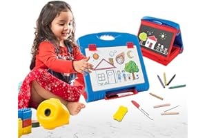 DASKID Portable Desktop Tabletop easel for kids, 2 Sided Dry Erase Chalkboard & White Board, Dry Erase Easel for Kids, Art Easel set for Toddler & Kids 3 4 5 6 7 8, includes: Markers Crayones Chalk & Eraser