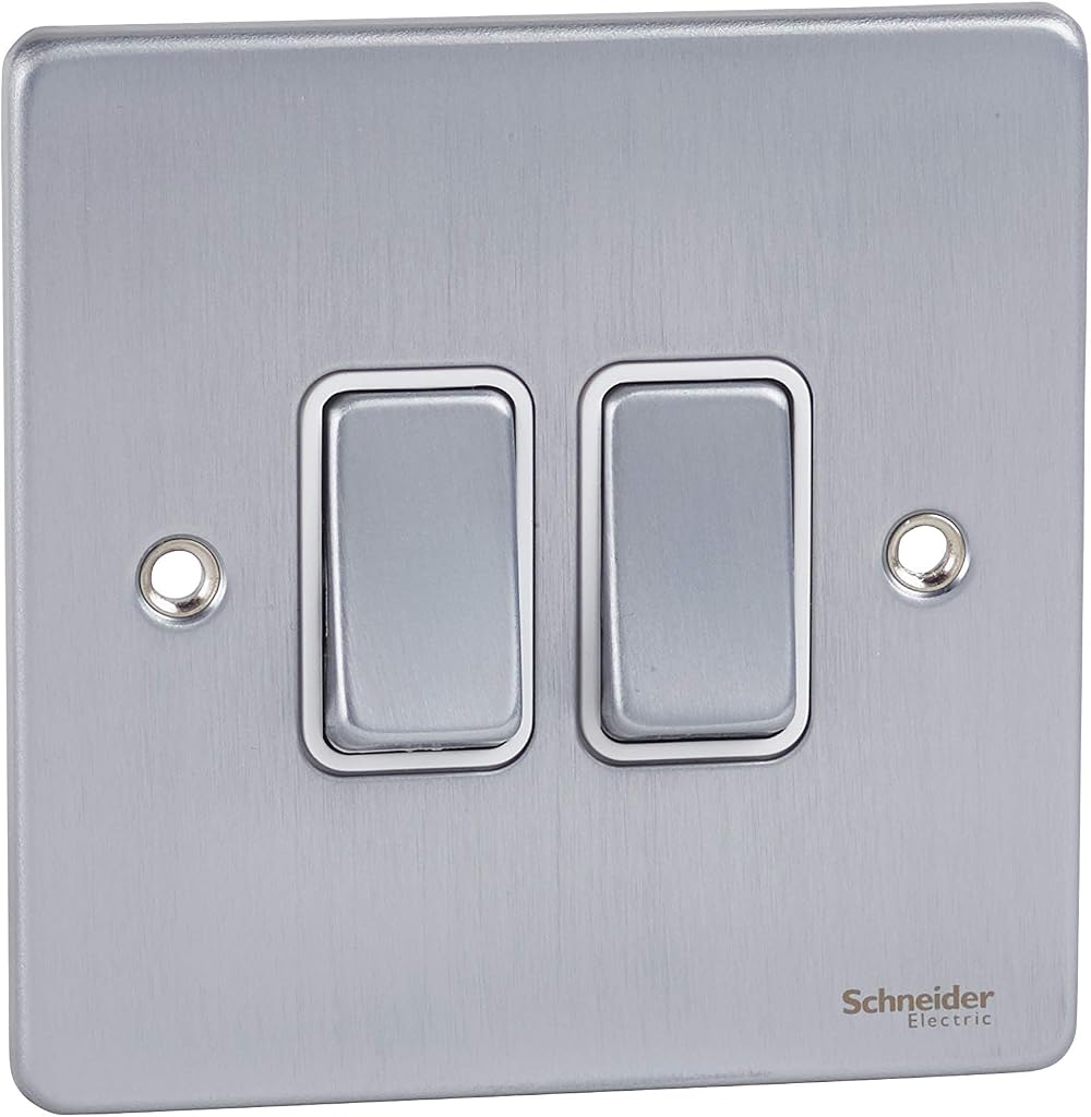 Schneider Electric GU1522WBC 2 Gang 2 Way 16AX Plate Switch Brushed Chrome White