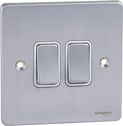 Schneider Electric GU1522WBC 2 Gang 2 Way 16AX Plate Switch Brushed Chrome White