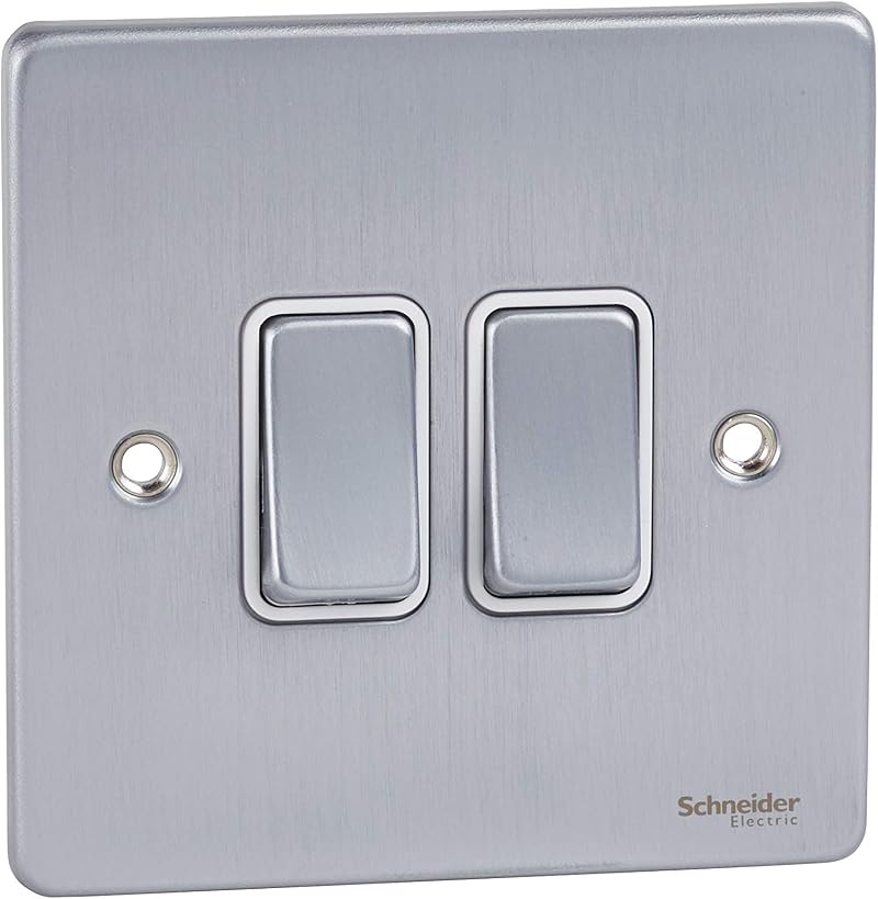 Schneider Electric GU1522WBC 2 Gang 2 Way 16AX Plate Switch Brushed Chrome White