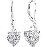 Rocayi Butterfly Dangle Drop Earrings for Women 925 Sterling Silver Birthstone Earrings Love Heart Leverback Jewelry Gifts for Women Wife Girlfriend Mother Daughter Her
