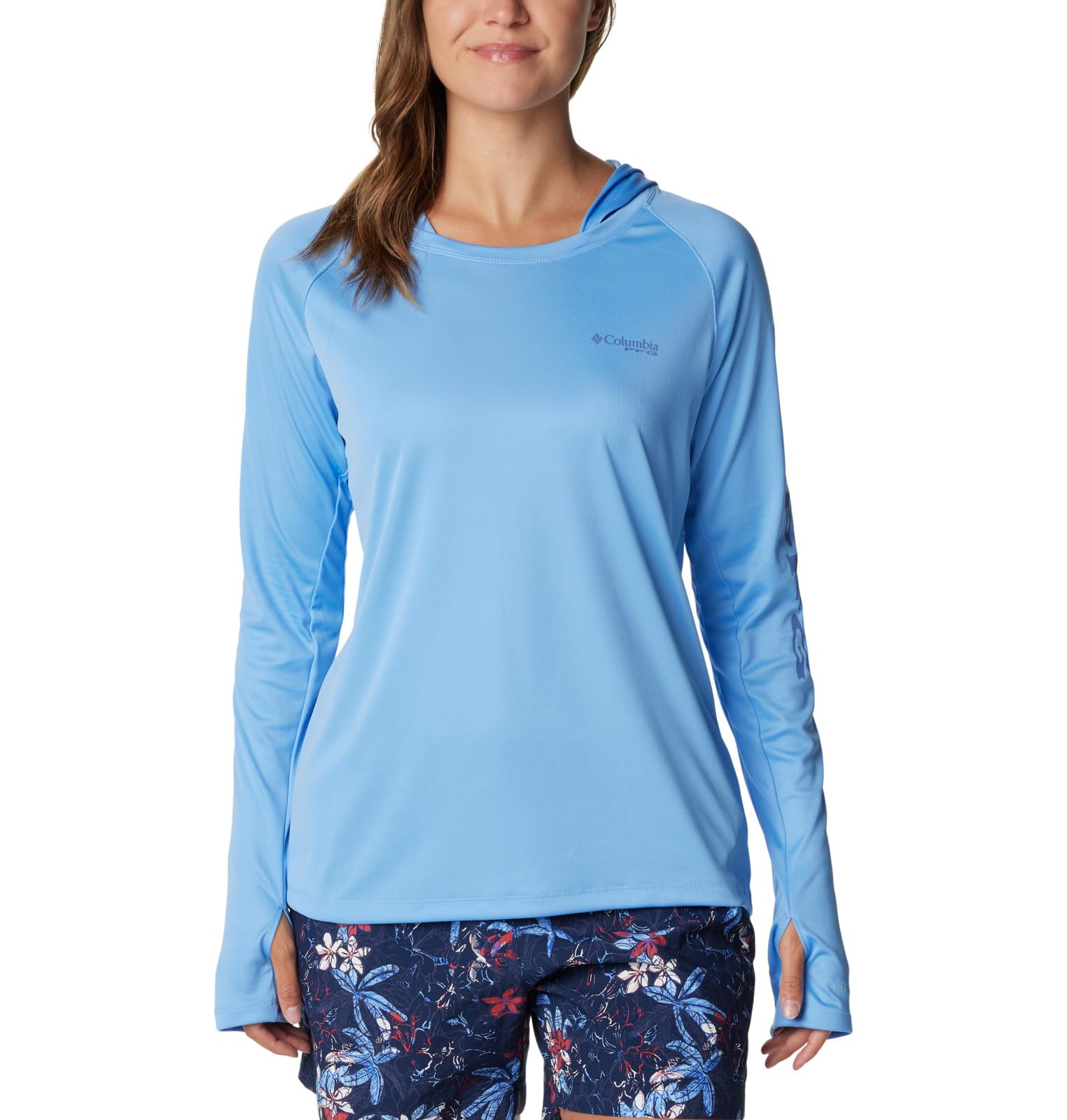 Columbia Women’s Tidal Tee Hoodie, White Cap/Bluebell Logo, 3X