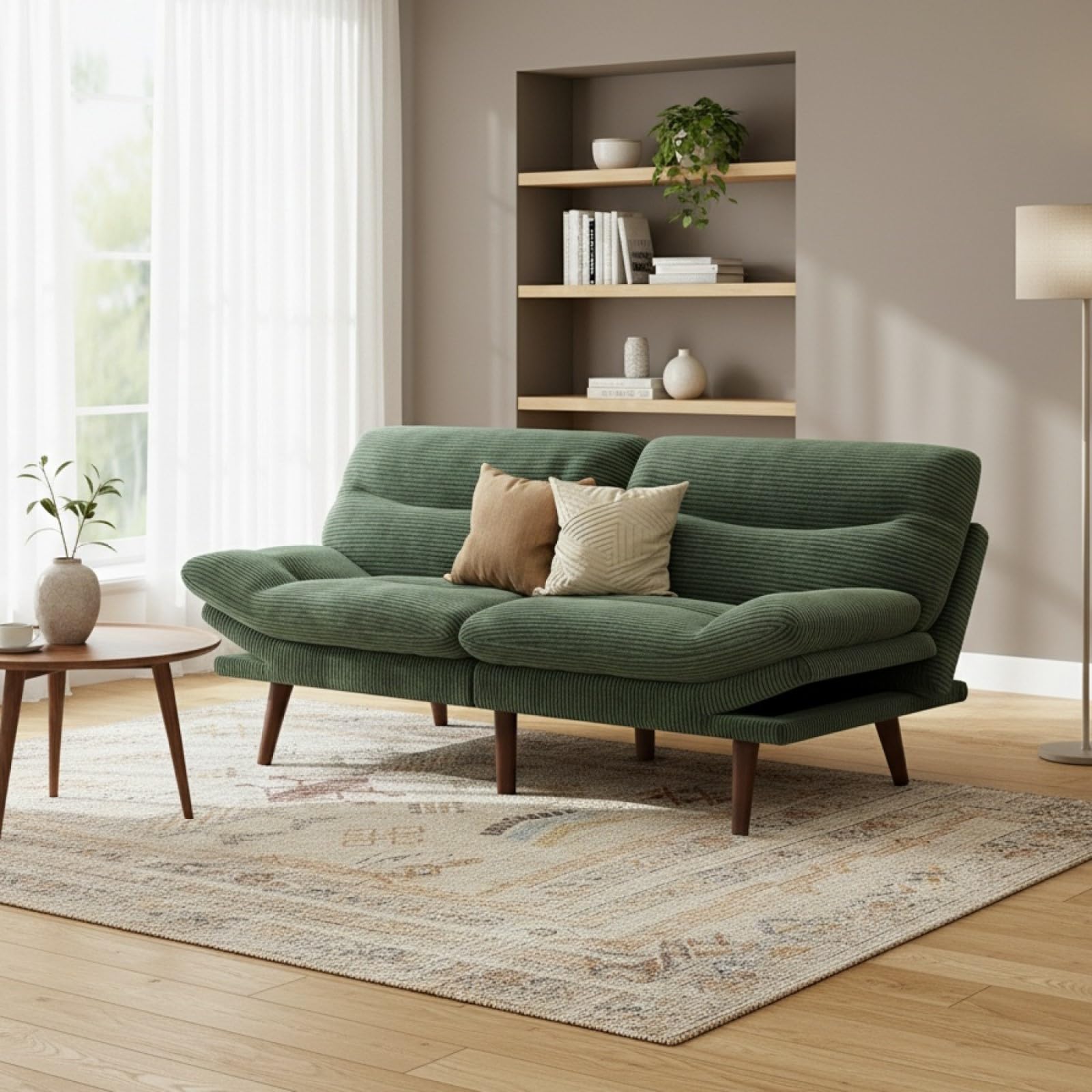 Photo 1 of ***Missing Cushingsn or another box
Marsail Futon Sofa Bed, 75” Futon Couch with Adjustable Backrest & Armrests, Convertible Small Sleeper Sofa Bed for Small Apartments, Study Room, Office, Corduroy Loveseat, Green