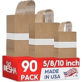 MESHA 90 Pack Brown Kraft Paper Bags with Handles Bulk, Multiple 3 Assorted Sizes Eco-Friendly Gift Bags for Small Shopping Business - Party Favors, Retail, Birthday Goody Bags & Grocery, 5/8/10 Inch